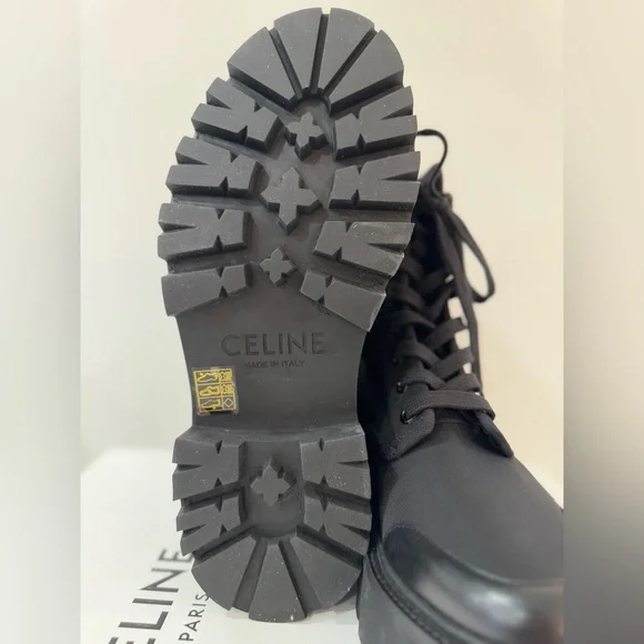 CELINE Black 45mm Bulky Laced-up Boots in Nylon